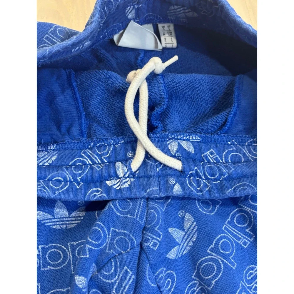 Adidas Originals Mens Royal Blue Allover Logo Print French Terry Shorts Small